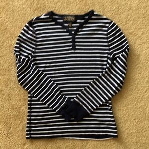 Ralph Lauren Navy Blue and White Stripe long sleeve shirt